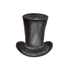 Watercolor illustration of a man's hat top hat on a white background