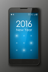 Smartphone with 'Happy New Year 2016' sms on the screen