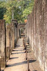 Old stone corridor, Bayon Temple, Angkor Wat complex, Siem Reap, Cambodia.
