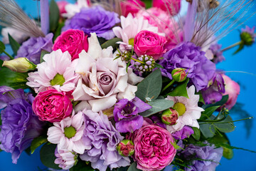 view top. bouquet of colorful flowers. wedding and Valentine's day. delivery.