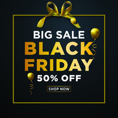 black friday concept with balloon gold realistic background