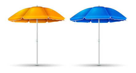Umbrella beach with blue and orange color set isolated on white background. Vector illustration © Sleeping Carbuncle