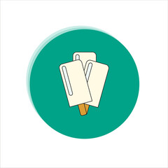 A few white ice creams on a stick in a green circle with a shadow. Flat style. Vector illustration. Popsicle