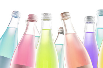 colored bottles of lemonade and soda, isolate on a white background. drink wine or a cocktail