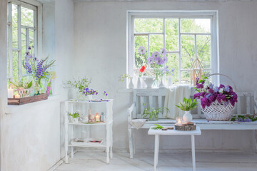 Fototapeta na wymiar white vintage interior with flowers