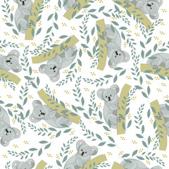 Endless pattern with bear koala, animal pattern on a white background