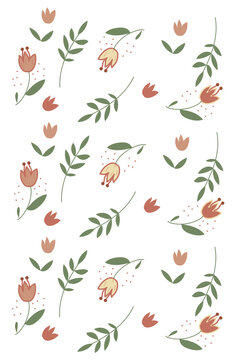 Cute tulips pattern. White background. red flowers