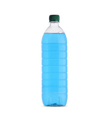 Plain transparent plastic bottle with blue liquid