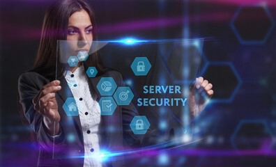 Business, Technology, Internet and network concept. Young businessman working on a virtual screen...