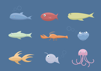 Naklejka na ściany i meble set of fish and water creatures