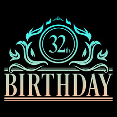Luxury 32nd Birthday Logo illustration vector