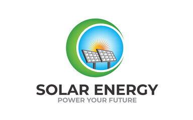 Creative innovation solar energy power vector logo design