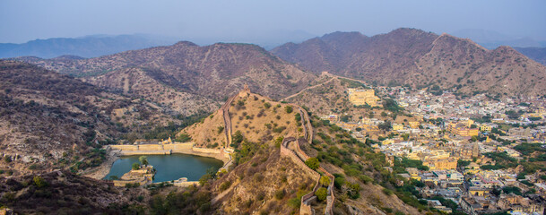 Landscape Panorama View of Jaipur City Shot at Jaigarh Fort
