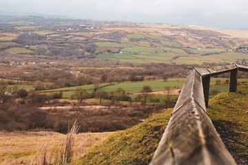 Beautiful view of the sweeping UK countryside in summer time from a viewing platform, interesting perspective