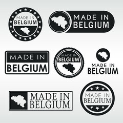 Obraz premium Stamps of Made in Belgium Set. Belgian Product Emblem Design. Export Vector Map.