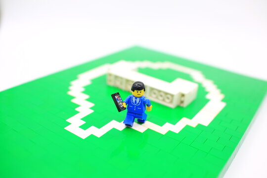 HONG KONG; NOV 1: lego minifigure with the set of city lego in hong kong on 1 November 2017. Lego are a popular line but of plastic construction toys manufactured by The Lego Group in Denmark