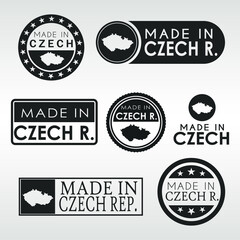 Stamps of Made in Czech Republic Set. Czechia Product Emblem Design. Export Vector Map.