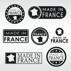 Stamps of Made in France Set. French Product Emblem Design. Export Vector Map.