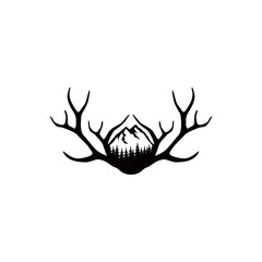 antler silhouette vector illustration. mountain, horns, vector, antlers, deer, antelope, animal, hunting, elk, wildlife, hunter, silhouette, nature