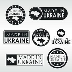 Obraz premium Stamps of Made in Ukraine Set. Ukrainian Product Emblem Design. Export Vector Map.