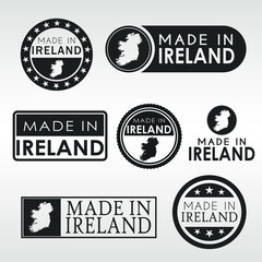 Fototapeta premium Stamps of Made in Ireland Set. Irish Product Emblem Design. Export Vector Map.