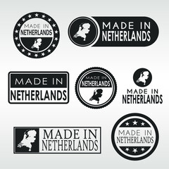 Stamps of Made in Netherlands Set. Dutch Product Emblem Design. Export Vector Map.