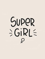 Feminist quote vector design with a Venus symbol. Super girl handwritten lettering message for a t-shirt print or iron on.