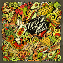 Mexican food hand drawn vector doodles illustration. Cuisine poster design.