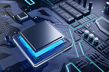 CPU and Computer chip concept 3d illustration - obrazy, fototapety, plakaty