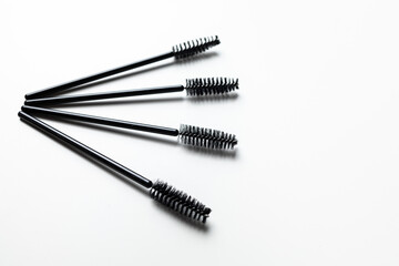 Hygiene for makeup disposable makeup applicator for eyelashes and eyebrows. Virus free makeup. Top view.