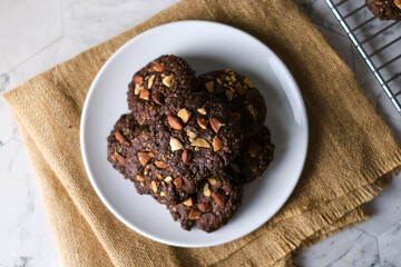 Fresh Baked Dark Chocolate with Almond nut cookies.