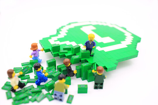 HONG KONG; JULY 25: lego minifigure with the set of city lego in hong kong on 25 july 2017. Legos are a popular line but of plastic construction toys manufactured by The Lego Group in Denmark