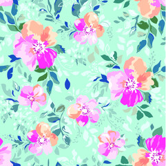 Fototapeta na wymiar cute and soft illustration of flowers - seamless vector background