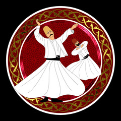 Whirling dervish vector drawing.
Symbolic study of mevlevi mystical dance. You can use it as a table, wall clock, wall paper, banner, gift card or book separator.