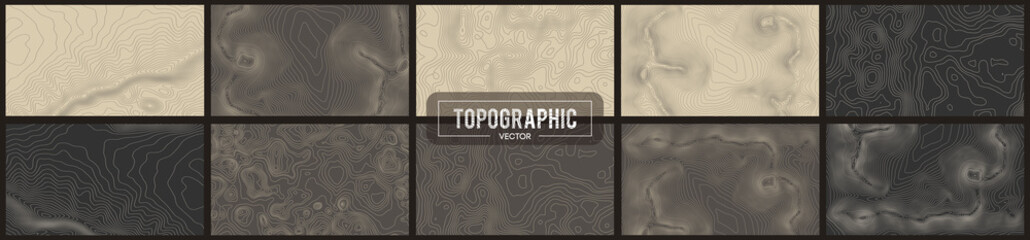 Set of 10 Topographic map contour backgrounds. Topo map with elevation. Contour map vector. Geographic World Topography map grid abstract vector illustration . © RDVector
