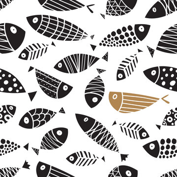 Cute fish. Vector seamless pattern.