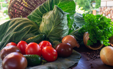 vegetables on a wooden table