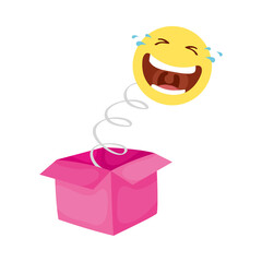 crazy emoji face in surprise box fools day