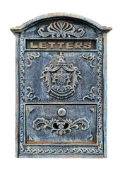 Antique bronze mailbox isolated on white background