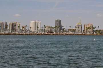 Fototapeta premium Long Beach modern city skyline, marina and Shoreline Village in City of Long Beach, Los Angeles County, California CA, USA.