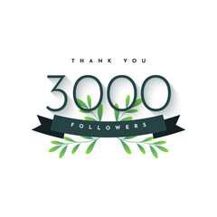 Thank You 3000 Followers Celebartion eith nature element template design