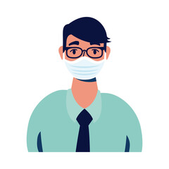 young businessman wearing medical mask character