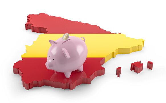 Spain Flag Map on Piggy Bank