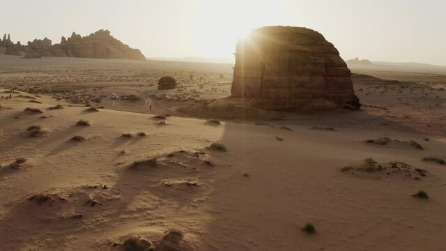 Saudi temple drone shot in Al Ula, Saudi Arabia, aerial shot on drone in 10bit