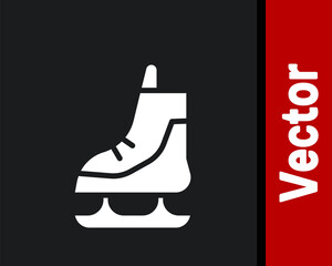 White Skates icon isolated on black background. Ice skate shoes icon. Sport boots with blades. Vector Illustration.