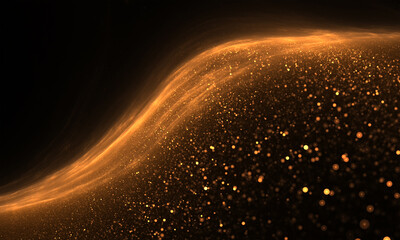 Beautiful gold wave bokeh on the black background for art projects, business, banner, template, card