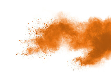 Fototapeta na wymiar Orange powder explosion isolated on white background.