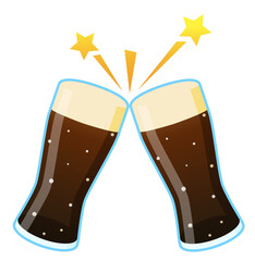 グラスビールで乾杯：黒ビール