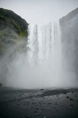 Beautiful scenery of the majestic Skogafoss waterfall, Iceland. nobody around.