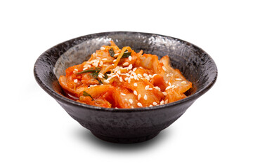 Original Kimchi with sesame in bowl isolated on white background with clipping path